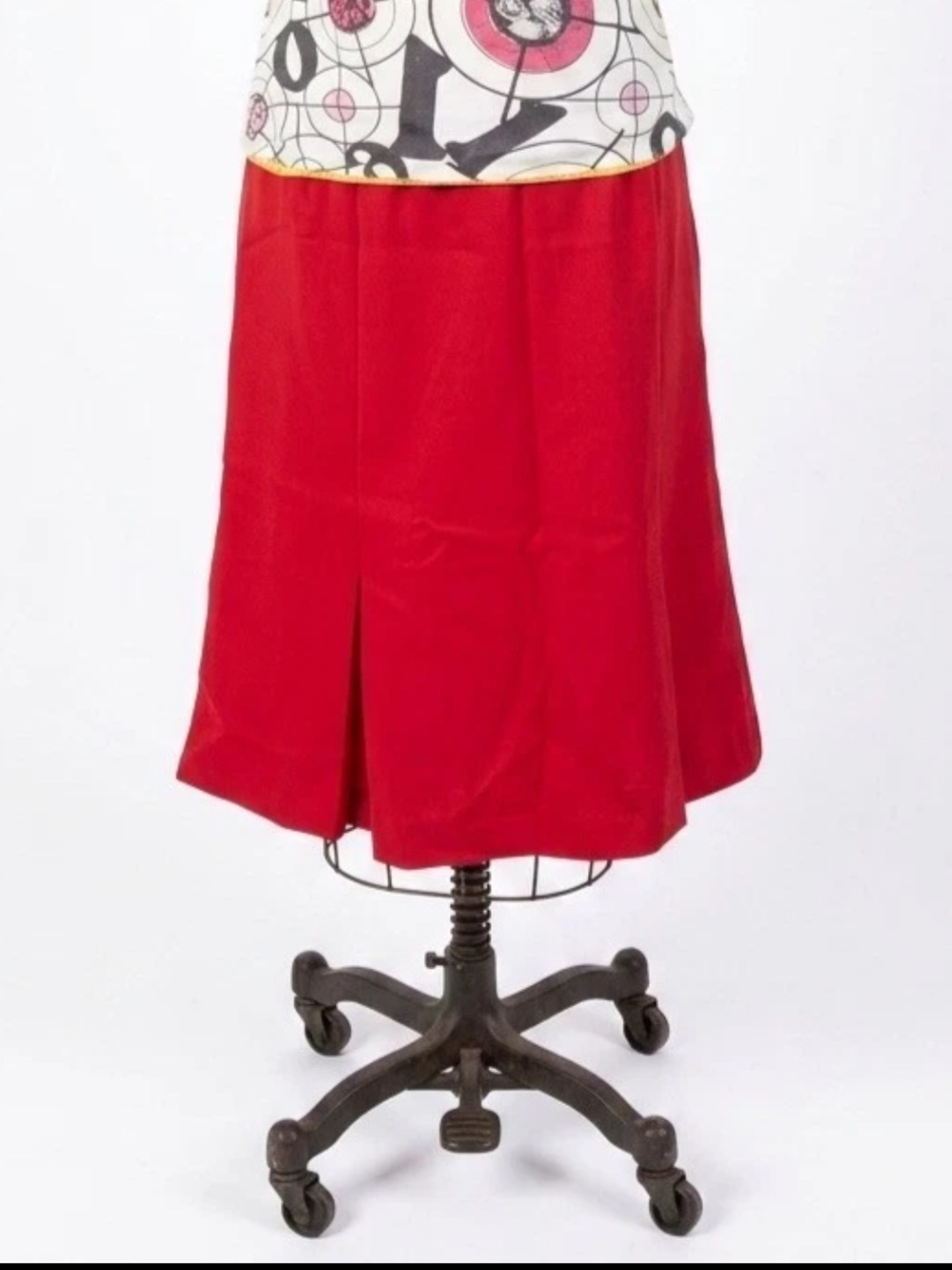 Miu Miu Wool Skirt Midi Length Kick Pleat sz 44 Women's Medium Chic Designer Red